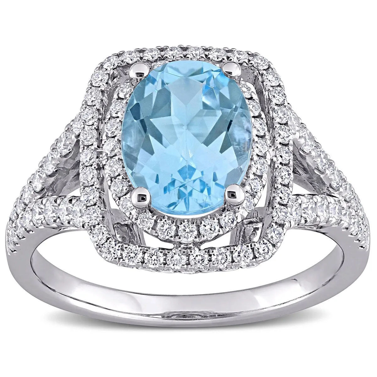 Miadora 14k White Gold Oval-cut Blue Topaz and 4/5ct TDW Diamond Halo Split Shank Cocktail Ring sold by Zulily product image thumbnail 2