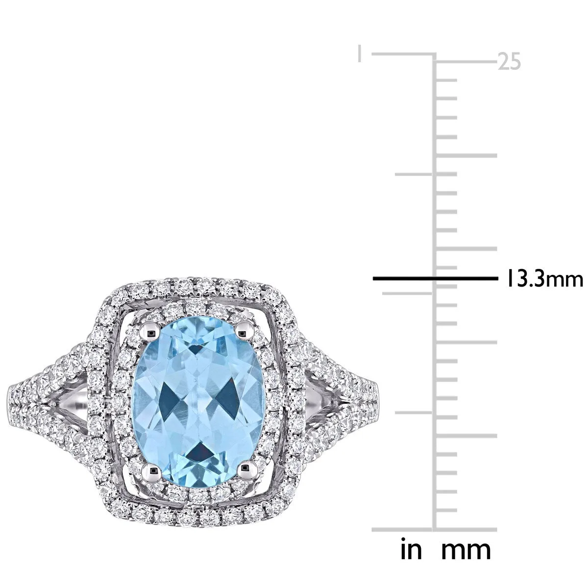 Miadora 14k White Gold Oval-cut Blue Topaz and 4/5ct TDW Diamond Halo Split Shank Cocktail Ring sold by Zulily product image thumbnail 4