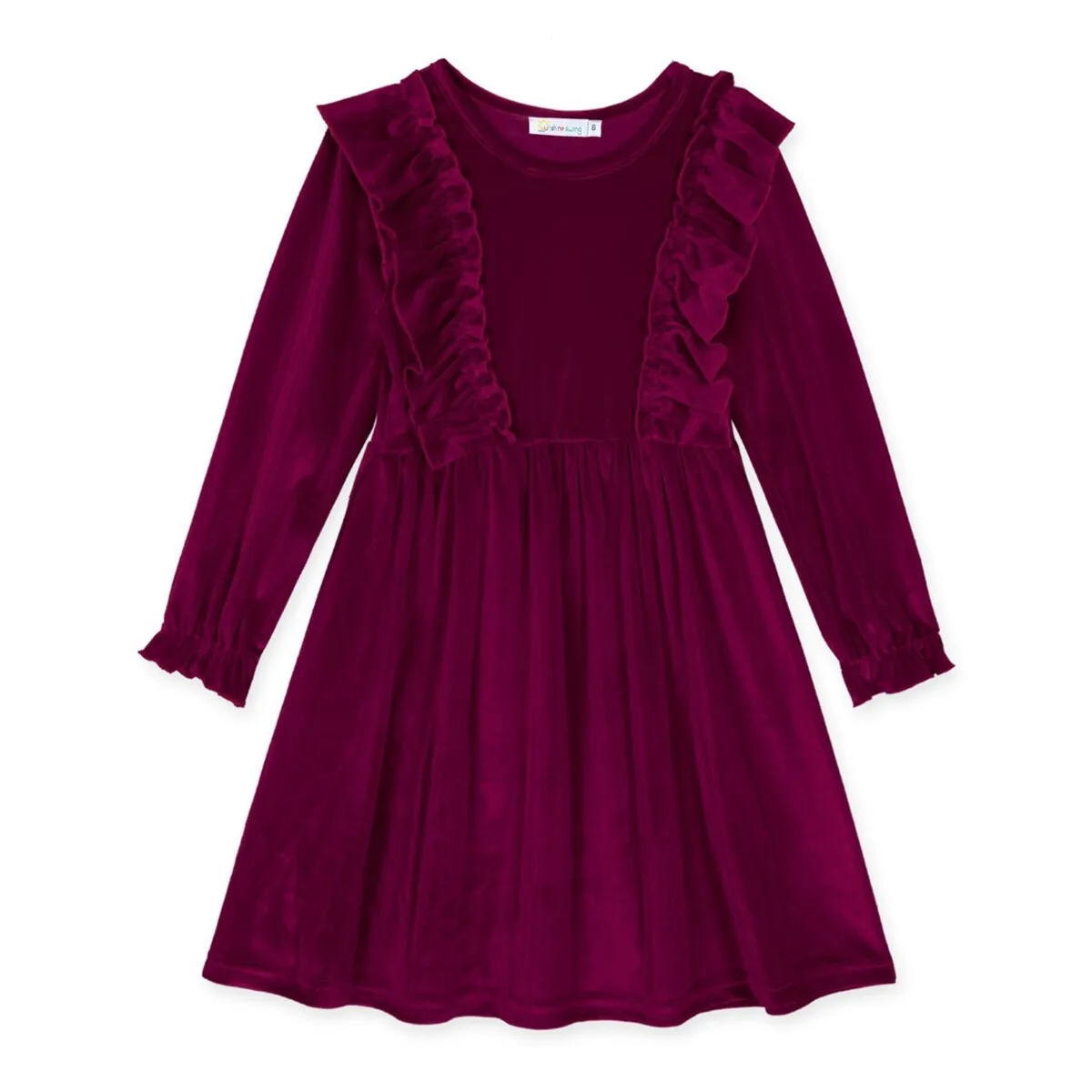 Burgundy Ruffle-Accent Velvet A-Line Dress sold by Zulily
