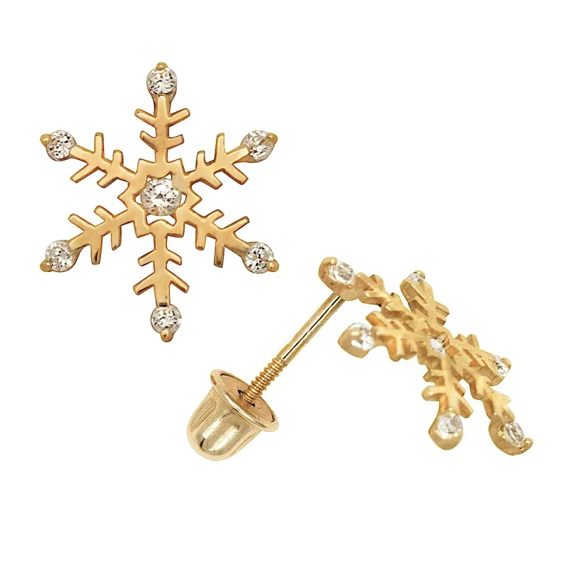 Curata Solid 14k Yellow or White Gold Round Cubic Zirconia Winter Snow-flake Screw-back Stud Earrings (10mm) sold by Zulily