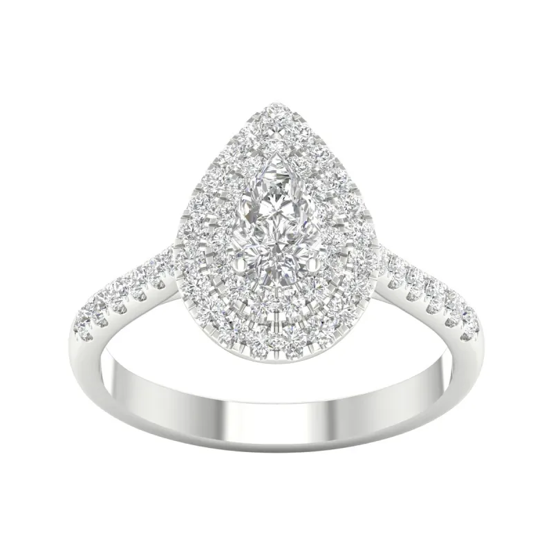 1ct TDW Diamond Pear Shape Double Halo Ring in 10k Gold by De Couer sold by Zulily