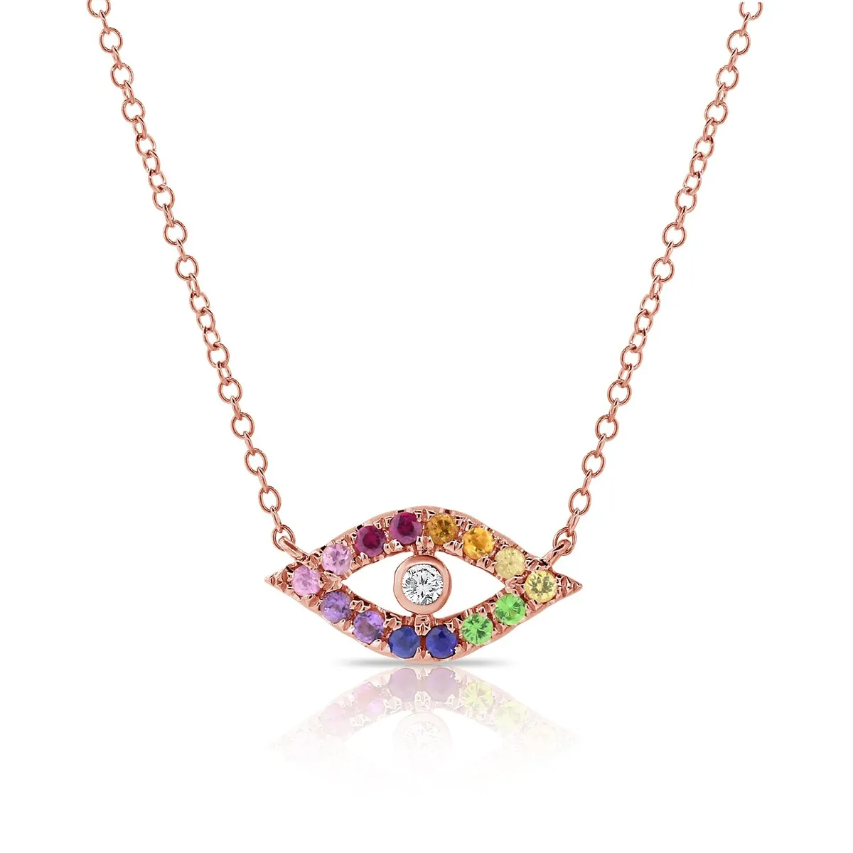 Joelle Evil Eye Necklace Rainbow Sapphire 14k Rose Gold sold by Zulily