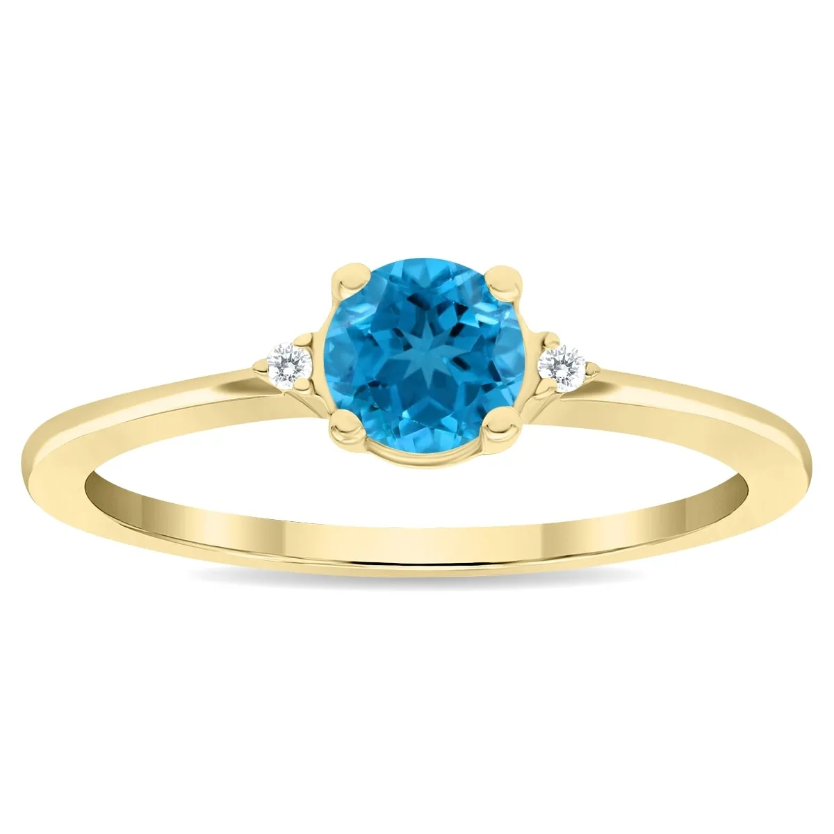 Women's Round Shaped Blue Topaz and Diamond Classic Band in 10K Yellow Gold sold by Zulily