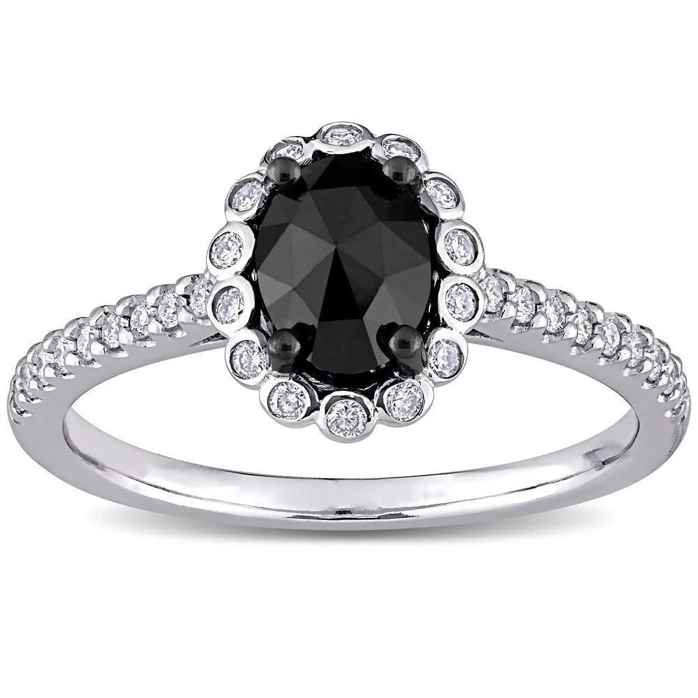 Miadora 14k White Gold 1 1/5ct TDW Oval Black & White Diamond Halo Engagement Ring sold by Zulily product image thumbnail 2
