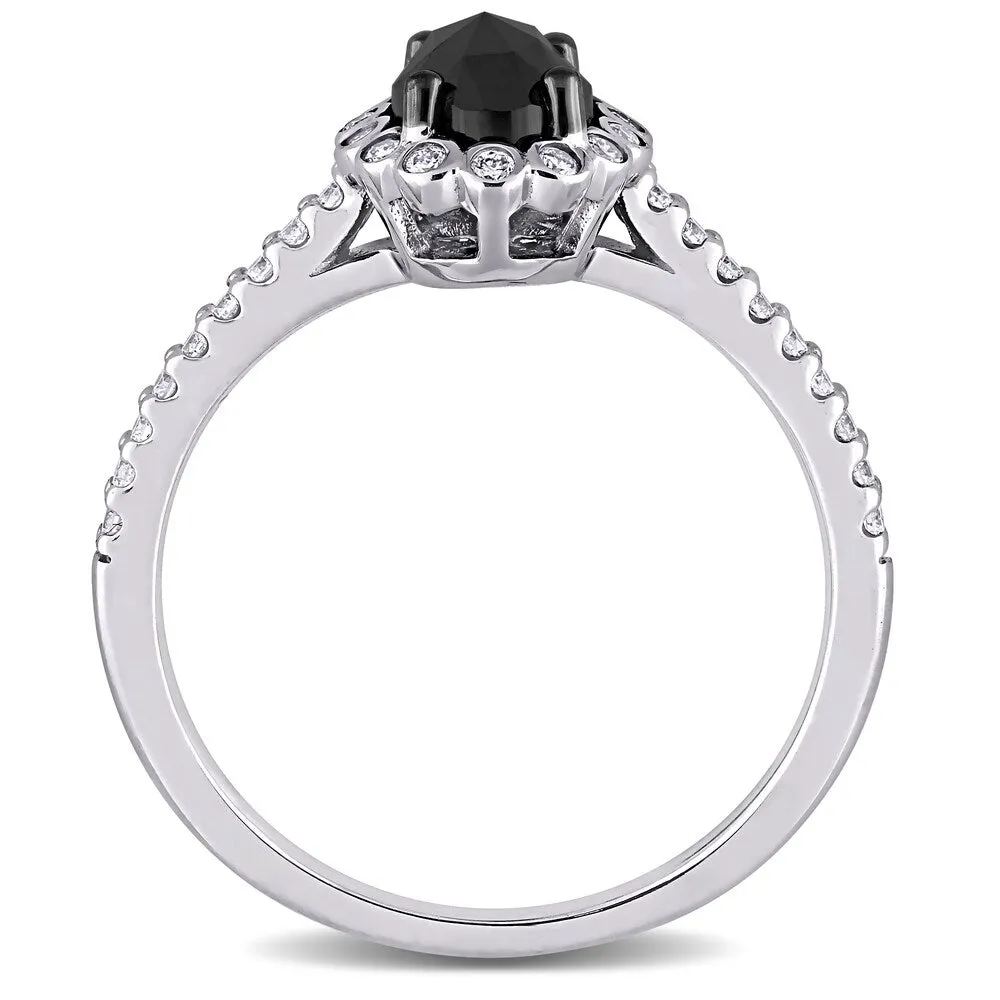 Miadora 14k White Gold 1 1/5ct TDW Oval Black & White Diamond Halo Engagement Ring sold by Zulily product image thumbnail 4