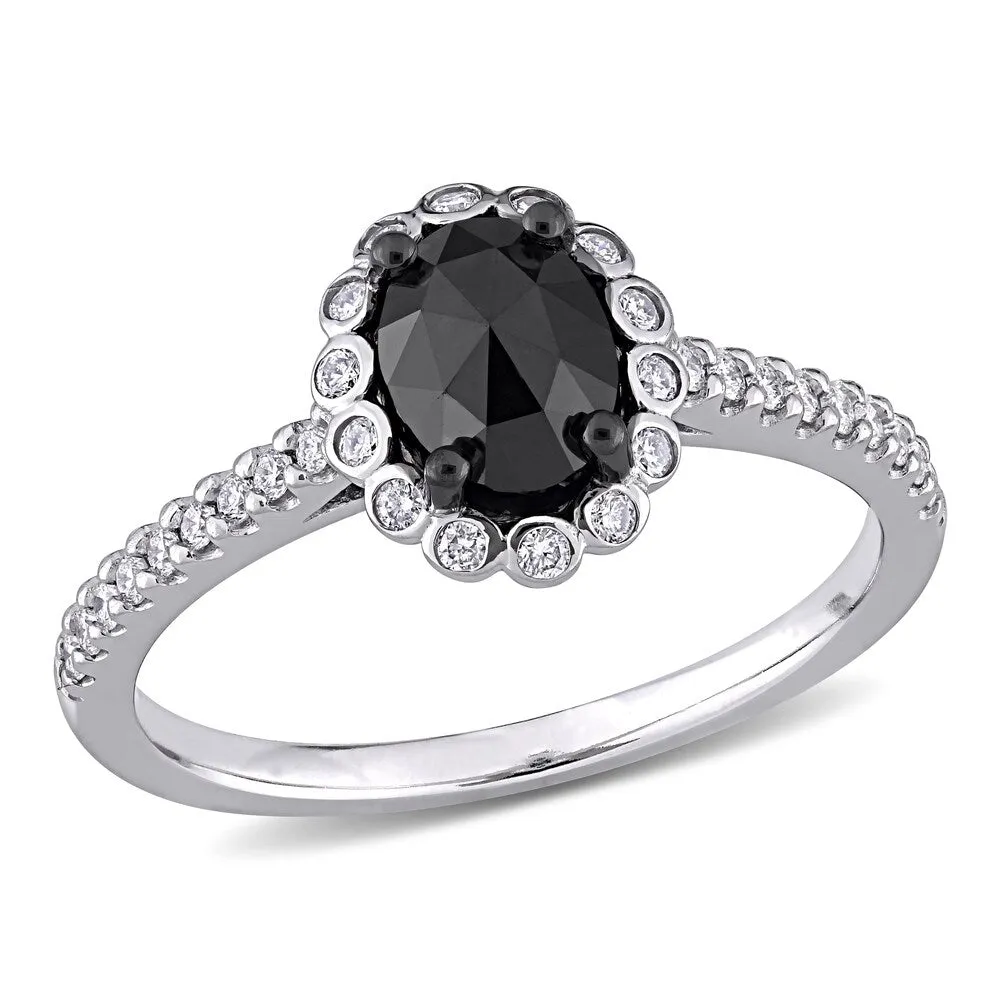 Miadora 14k White Gold 1 1/5ct TDW Oval Black & White Diamond Halo Engagement Ring sold by Zulily