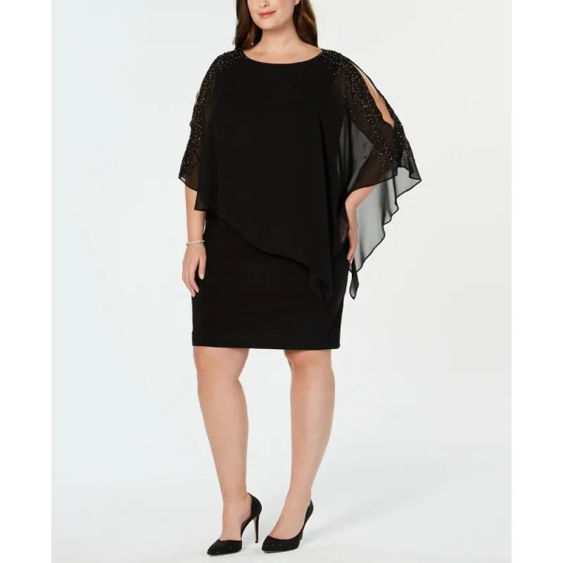 Xscape Women's Beaded Chiffon Popover Dress Black Size 16 W made by Xscape