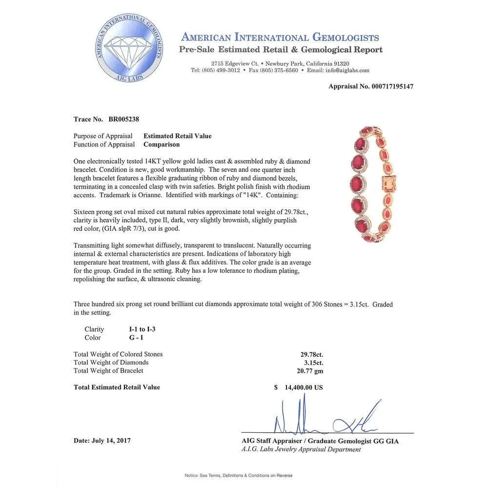 Auriya 14k Gold 29 3/4ct Ruby and 3 1/6ct TDW Diamond Bracelet - Red sold by Zulily product image thumbnail 5