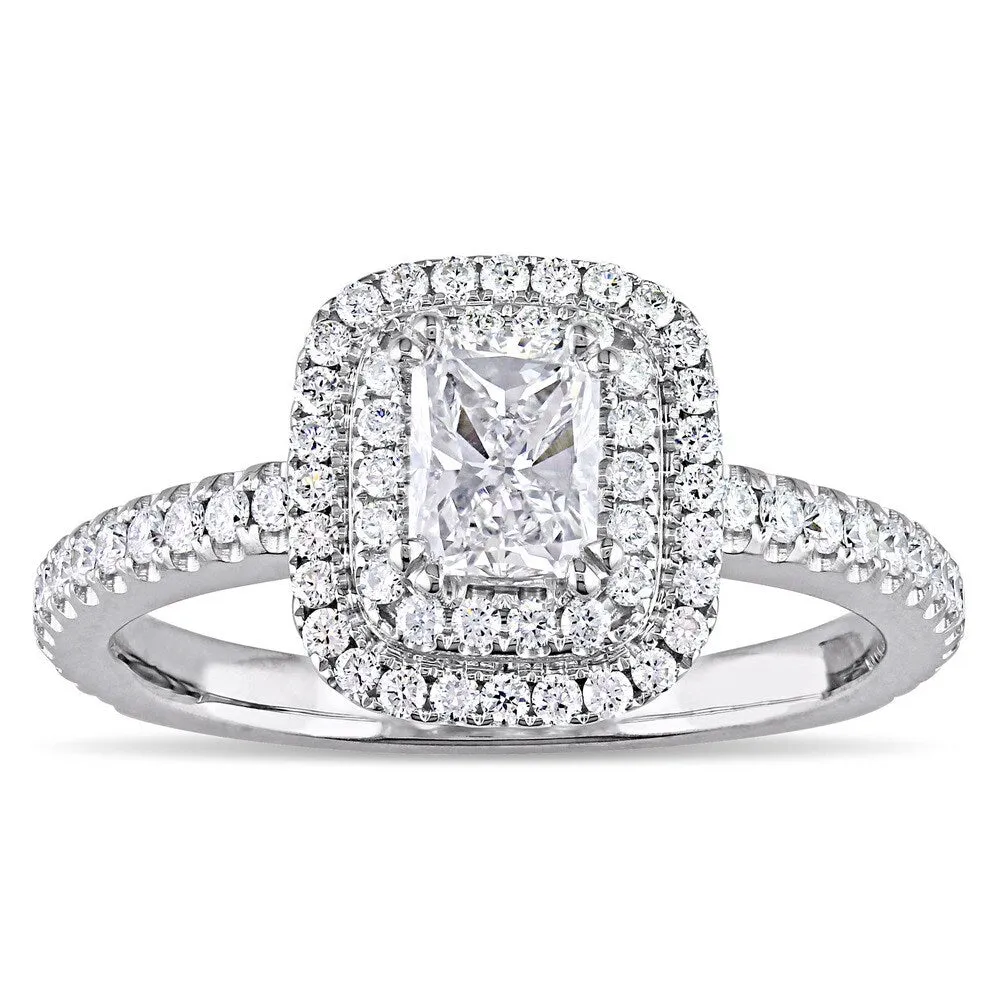 Miadora Signature Collection 14k White Gold 1ct TDW Radiant and Round-Cut Diamond Double Halo Engagement Ring sold by Zulily