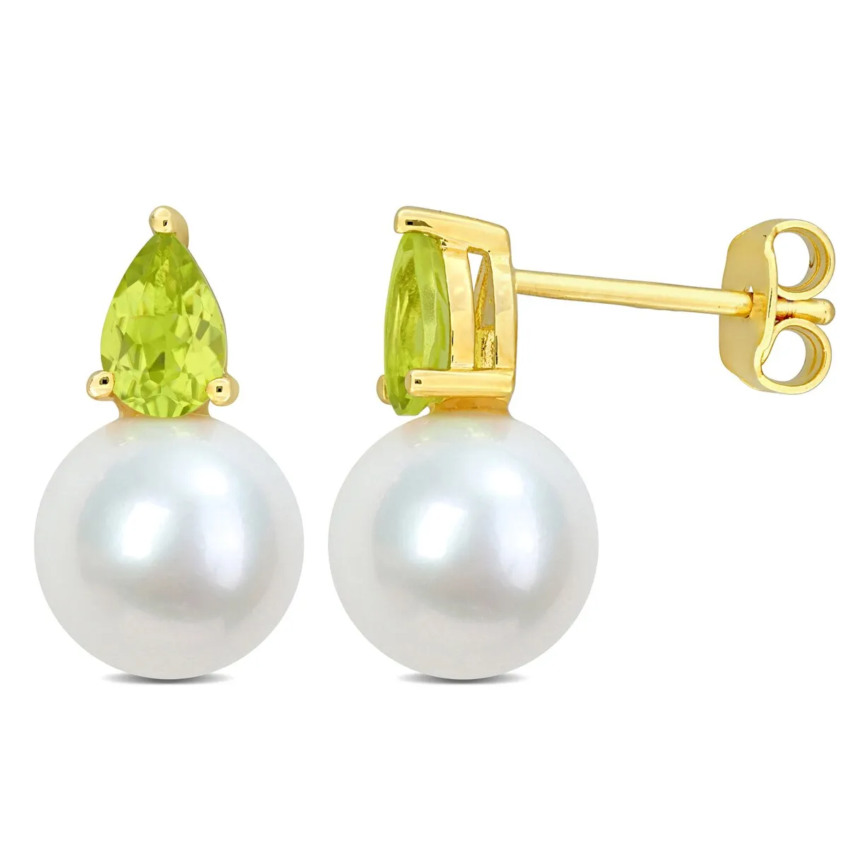 Miadora 4/5ct TGW Peridot and 8.5-9mm Cultured Freshwater Pearl Earrings Yellow Silver - 15 mm x 8.7 mm x 8.7 mm sold by Zulily