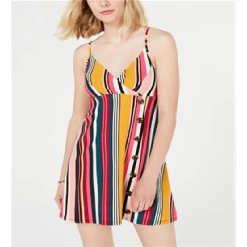 Planet Gold Women's Striped Spaghetti Strap V Neck Short Empire Waist Dress Pink Size XX-Small sold by Zulily