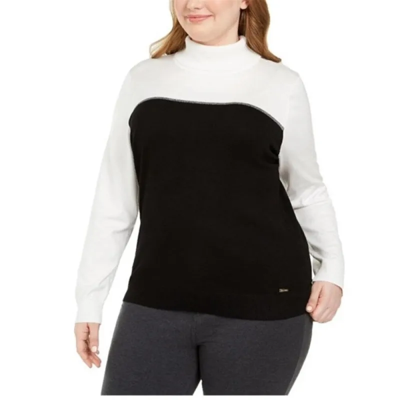 Calvin Klein Women's Plus Colorblock Ribbed Trim Turtleneck Sweater White Size 0X sold by Zulily