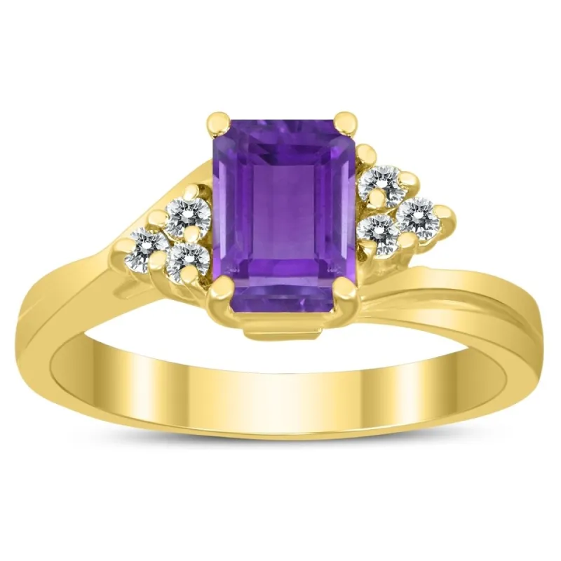 7X5MM Amethyst and Diamond Twist Ring in 10K Yellow Gold sold by Zulily