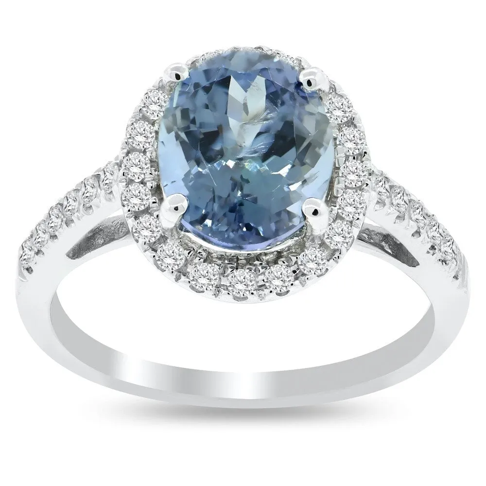 Auriya 14k Gold 4ct Tanzanite and 1/3ct TDW Round Diamonds Halo Engagement Ring sold by Zulily