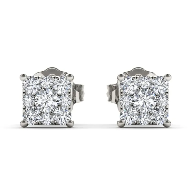 De Couer IGI Certified 10k White Gold 1/2ct TDW Diamond Cluster Earrings - White H-I sold by Zulily