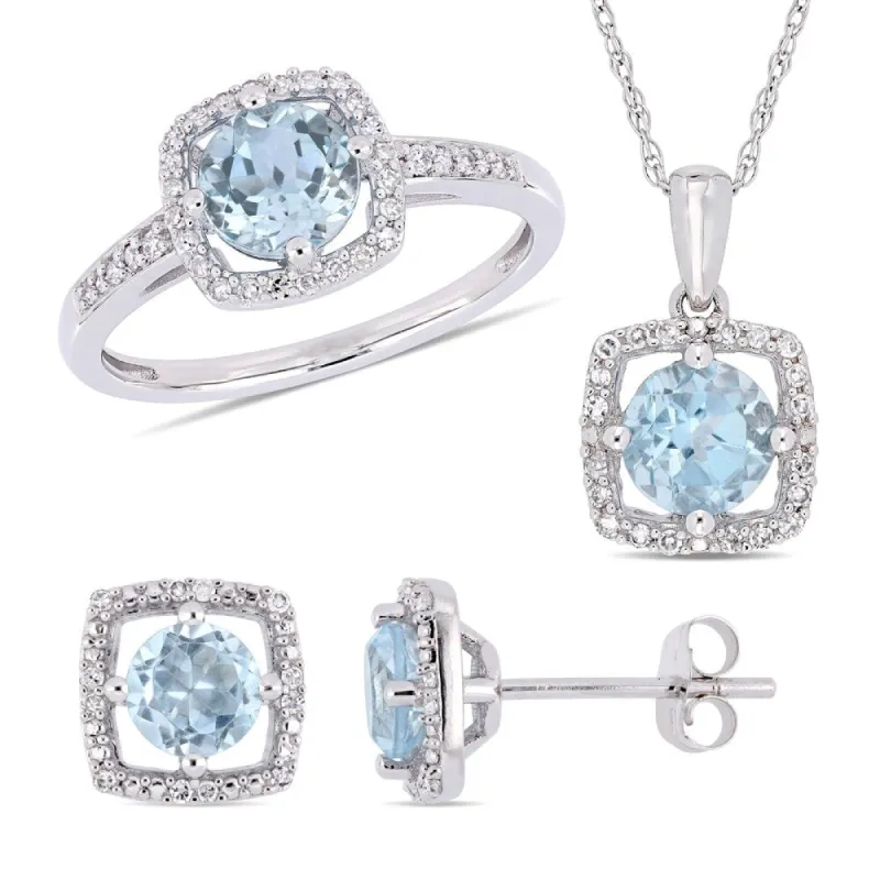 Miadora 10k White Gold Sky-Blue Topaz and 1/3ct TDW Diamond Floating Halo Jewelry Set sold by Zulily