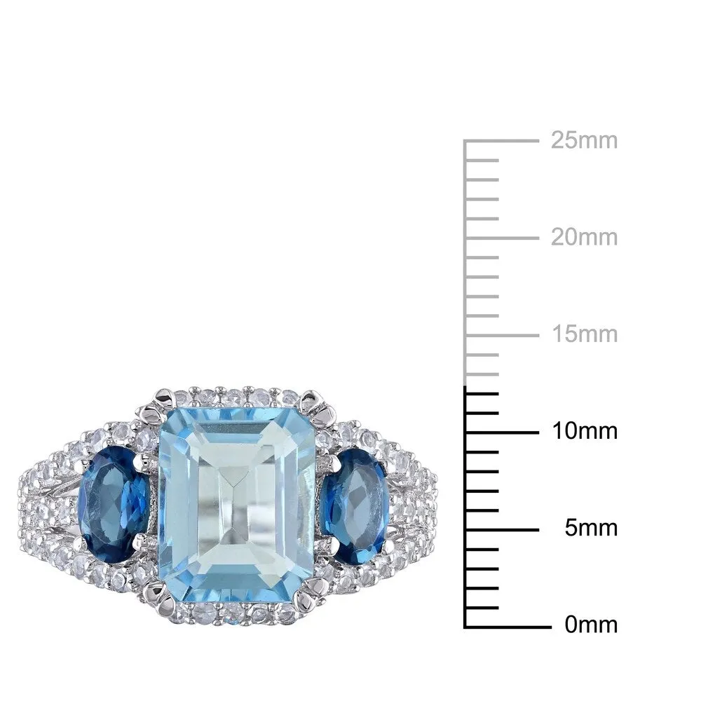 Miadora Sterling Silver Topaz and Created Sapphire 3-stone Halo Cocktail Ring sold by Zulily product image thumbnail 4