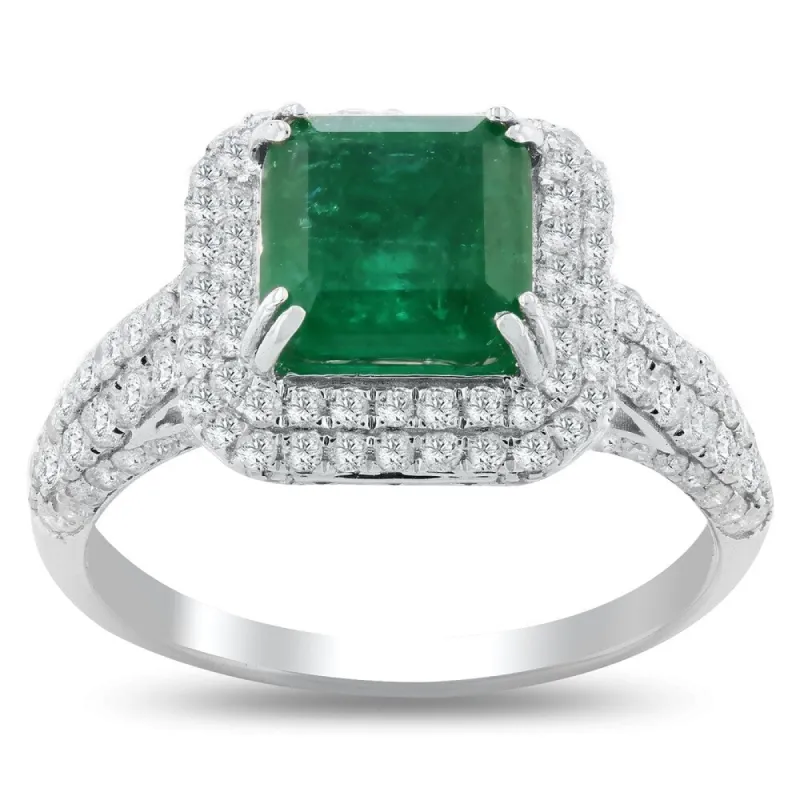 Auriya 18k White Gold 2ct Princess-Cut Emerald and 1ct TDW Diamond Halo Engagement Ring sold by Zulily
