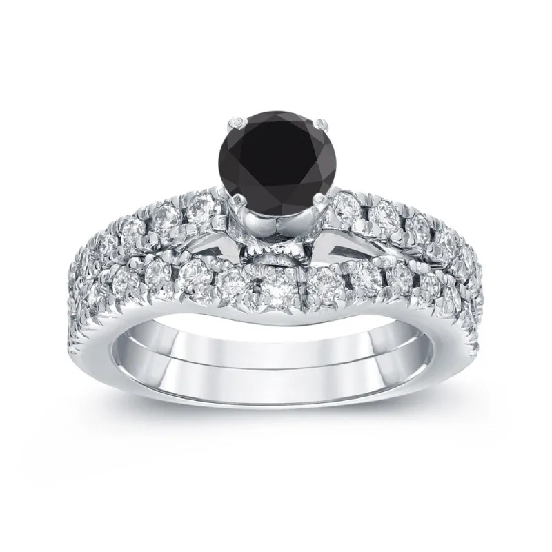Auriya Modern 1 3/4ct TDW Round Black Diamond Engagement Ring Set 14k White Gold sold by Zulily