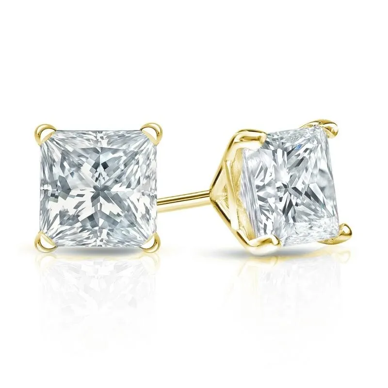 Auriya 18-karat Gold Lab Grown 1.25 carat TDW Princess Diamond Stud Earrings 4-Prong Martini Screw-back sold by Zulily product image thumbnail 3