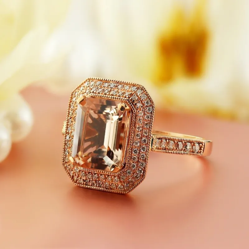 Auriya Vintage 2 3/4ct Emerald-cut Morganite 1/3ctw Halo Diamond Engagement Ring 10K Rose Gold sold by Zulily