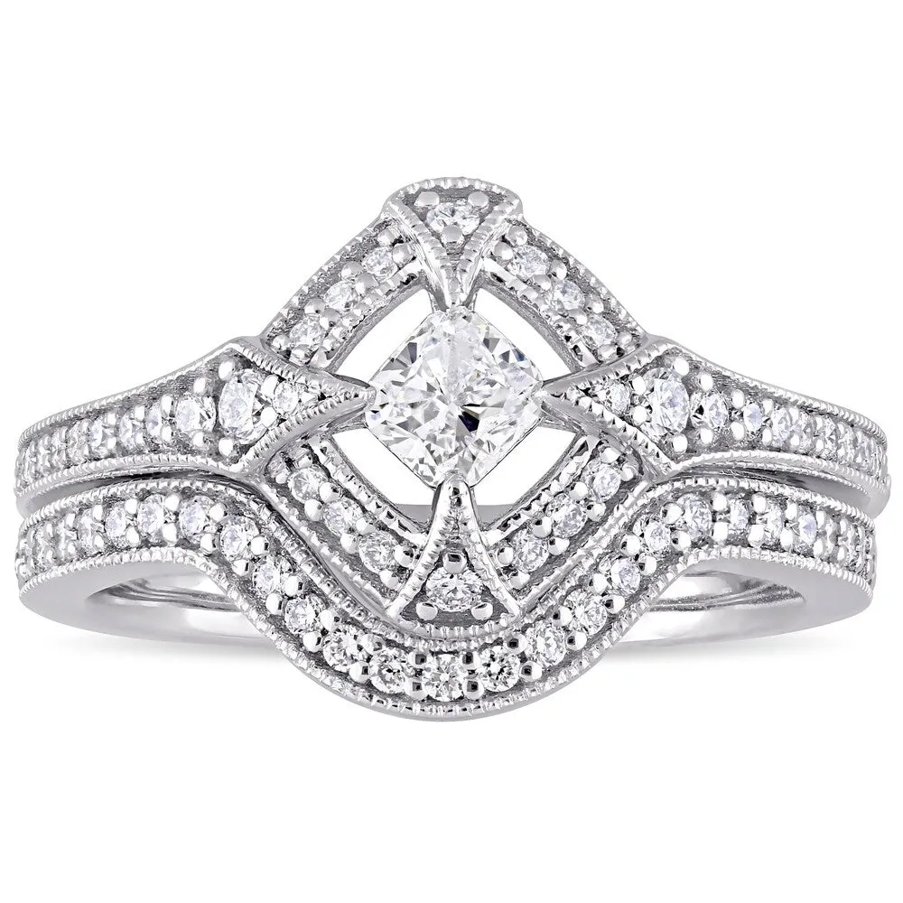 Miadora 10k White Gold 3/4ct TDW Diamond Halo Bridal Ring Set sold by Zulily product image thumbnail 2