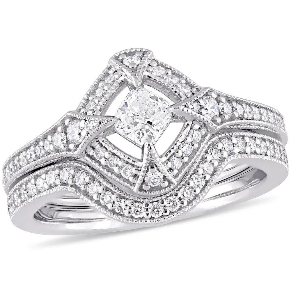 Miadora 10k White Gold 3/4ct TDW Diamond Halo Bridal Ring Set sold by Zulily