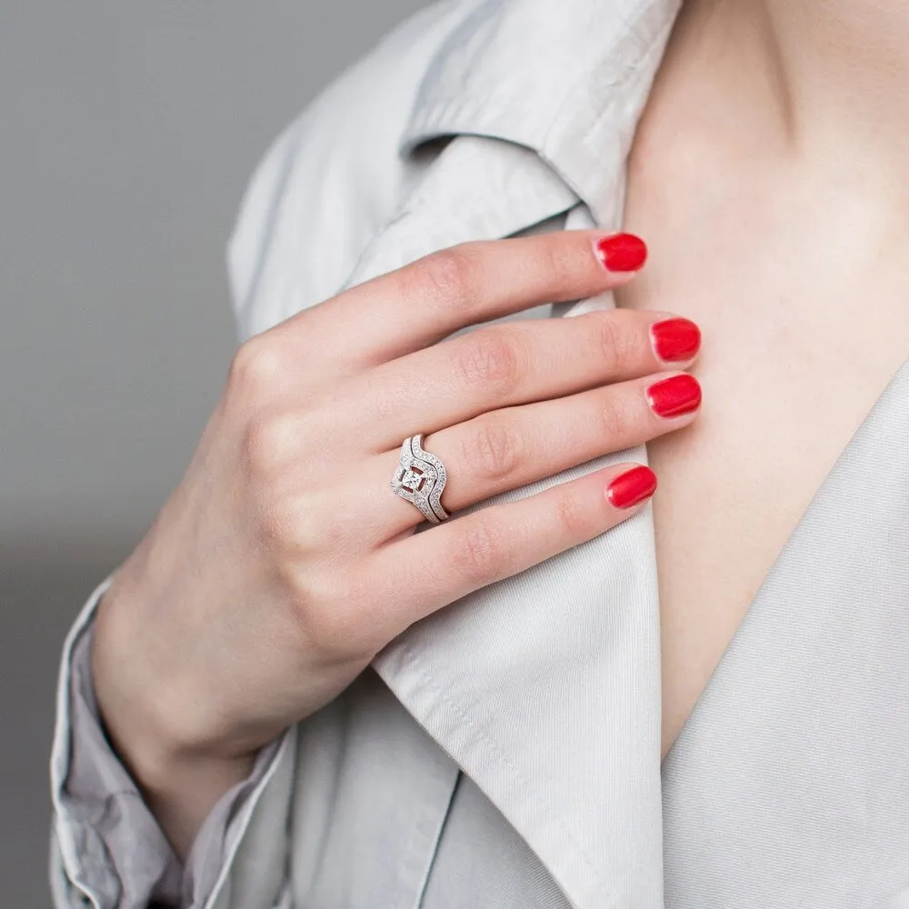 Miadora 10k White Gold 3/4ct TDW Diamond Halo Bridal Ring Set sold by Zulily product image thumbnail 4