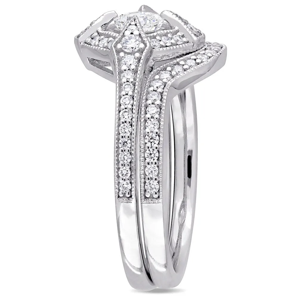 Miadora 10k White Gold 3/4ct TDW Diamond Halo Bridal Ring Set sold by Zulily product image thumbnail 3