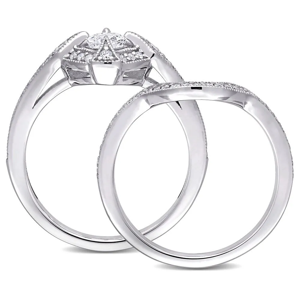 Miadora 10k White Gold 3/4ct TDW Diamond Halo Bridal Ring Set sold by Zulily product image thumbnail 5