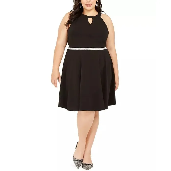 Emerald Sundae Women's Trendy Plus Size Rhinestone Keyhole Fit & Flare Dress Black Size 3X sold by Zulily