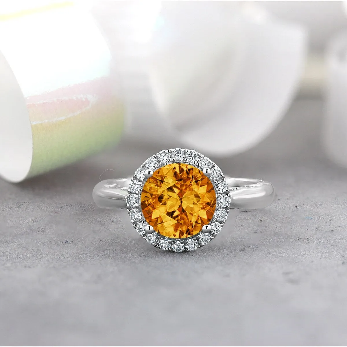 Auriya 2 1/2ct Round Citrine and Halo Diamond Engagement Ring 1/4ctw 14k Gold sold by Zulily