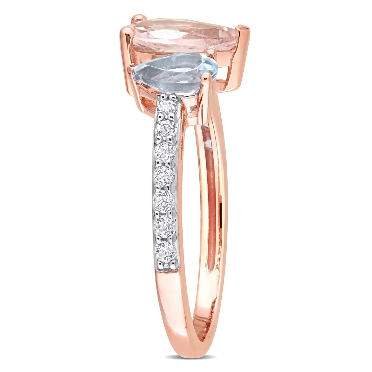 Miadora Pear Shape Aquamarine, White Topaz and Morganite Engagement Ring in 10k Rose Gold sold by Zulily product image thumbnail 2