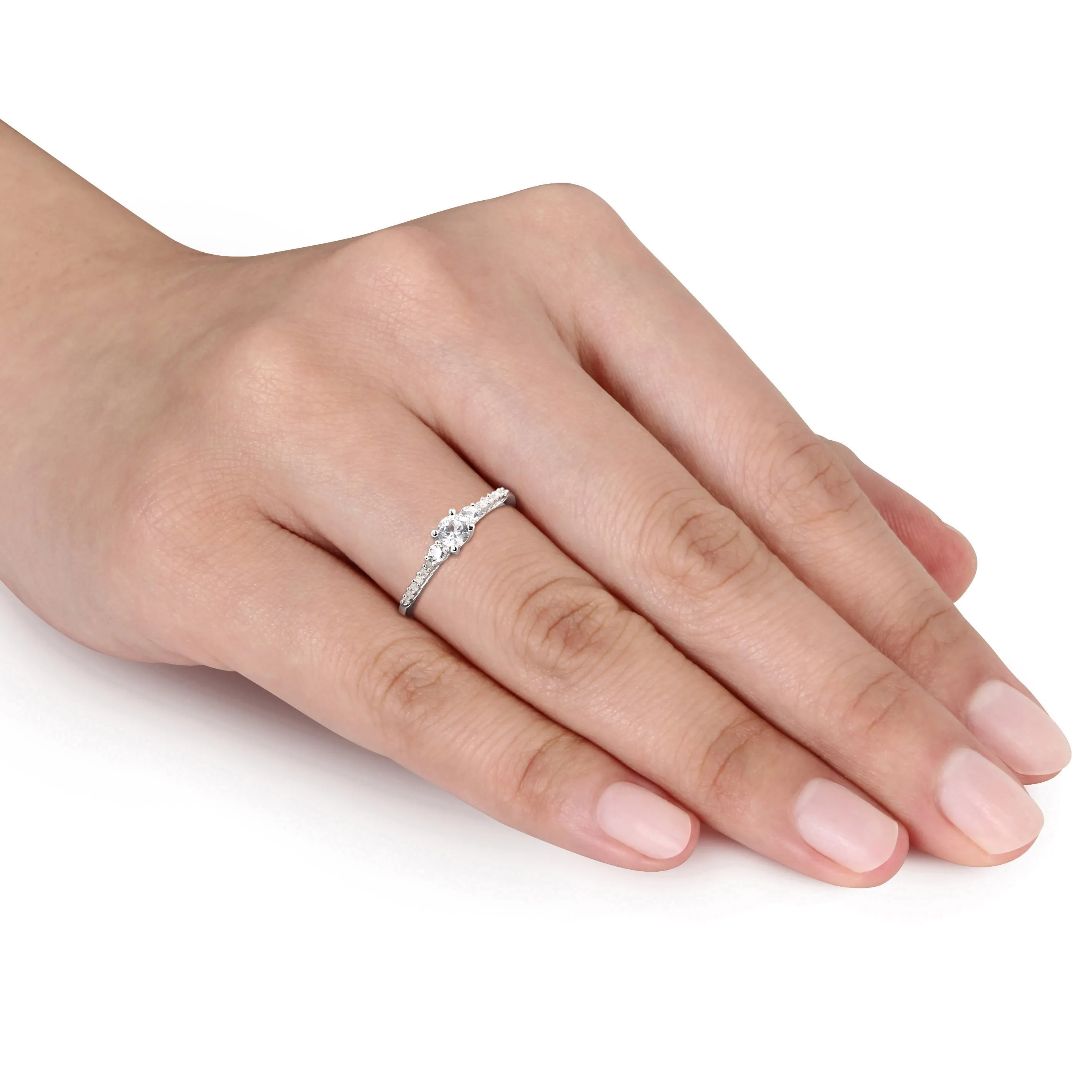 Miadora 1/3ct TGW Created White Sapphire and Diamond Accent Ring in Sterling Silver sold by Zulily product image thumbnail 4