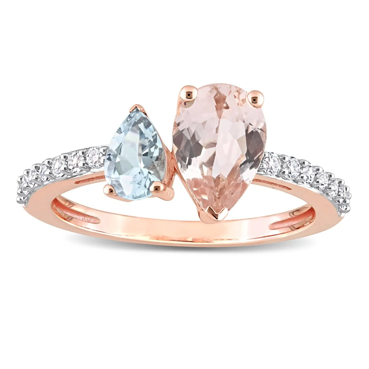 Miadora Pear Shape Aquamarine, White Topaz and Morganite Engagement Ring in 10k Rose Gold sold by Zulily