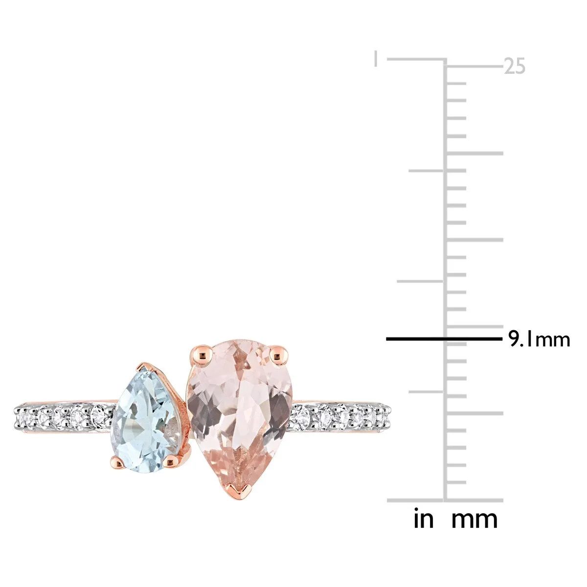 Miadora Pear Shape Aquamarine, White Topaz and Morganite Engagement Ring in 10k Rose Gold sold by Zulily product image thumbnail 4