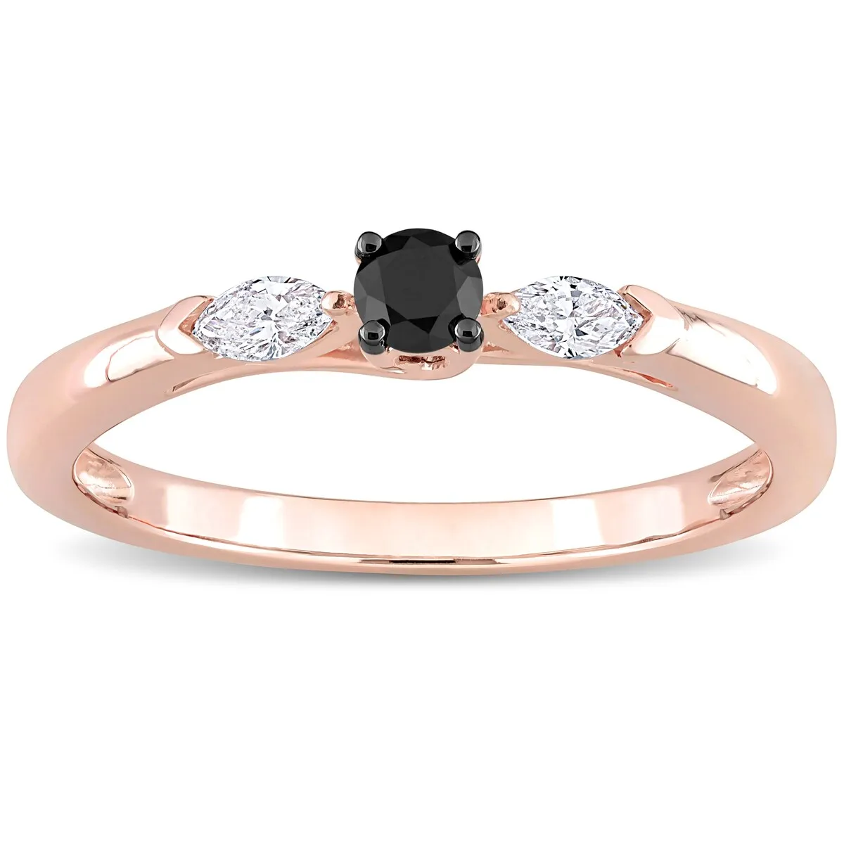 Miadora 10k Rose Gold 1/4ct TDW Black and White Diamond 3-Stone Engagement Ring sold by Zulily product image thumbnail 3