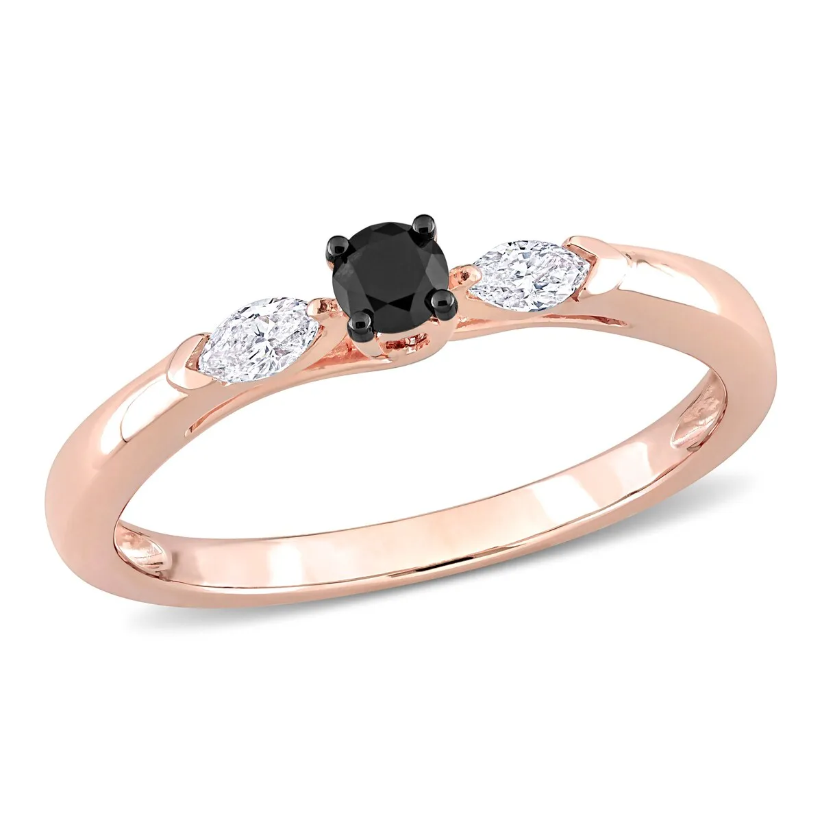 Miadora 10k Rose Gold 1/4ct TDW Black and White Diamond 3-Stone Engagement Ring sold by Zulily product image thumbnail 2