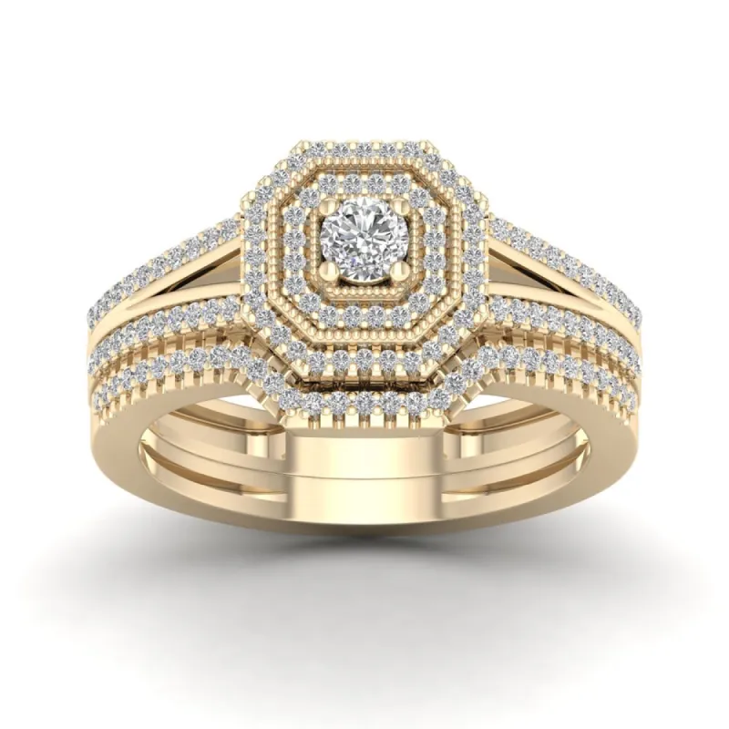 De Couer IGI Certified 1/2ct TDW Diamond Double Halo Bridal Set - Yellow sold by Zulily