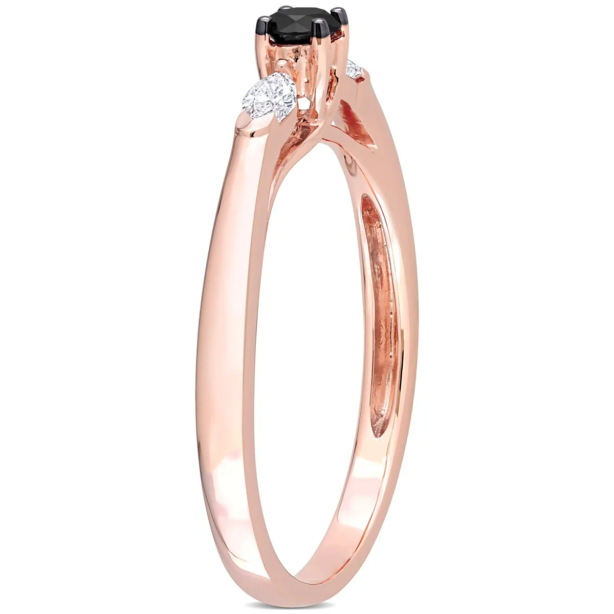 Miadora 10k Rose Gold 1/4ct TDW Black and White Diamond 3-Stone Engagement Ring sold by Zulily product image thumbnail 4