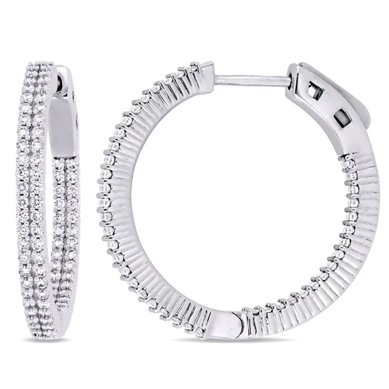 Miadora 14k White Gold 1ct TDW Diamond Inside-Outside Hoop Earrings sold by Zulily