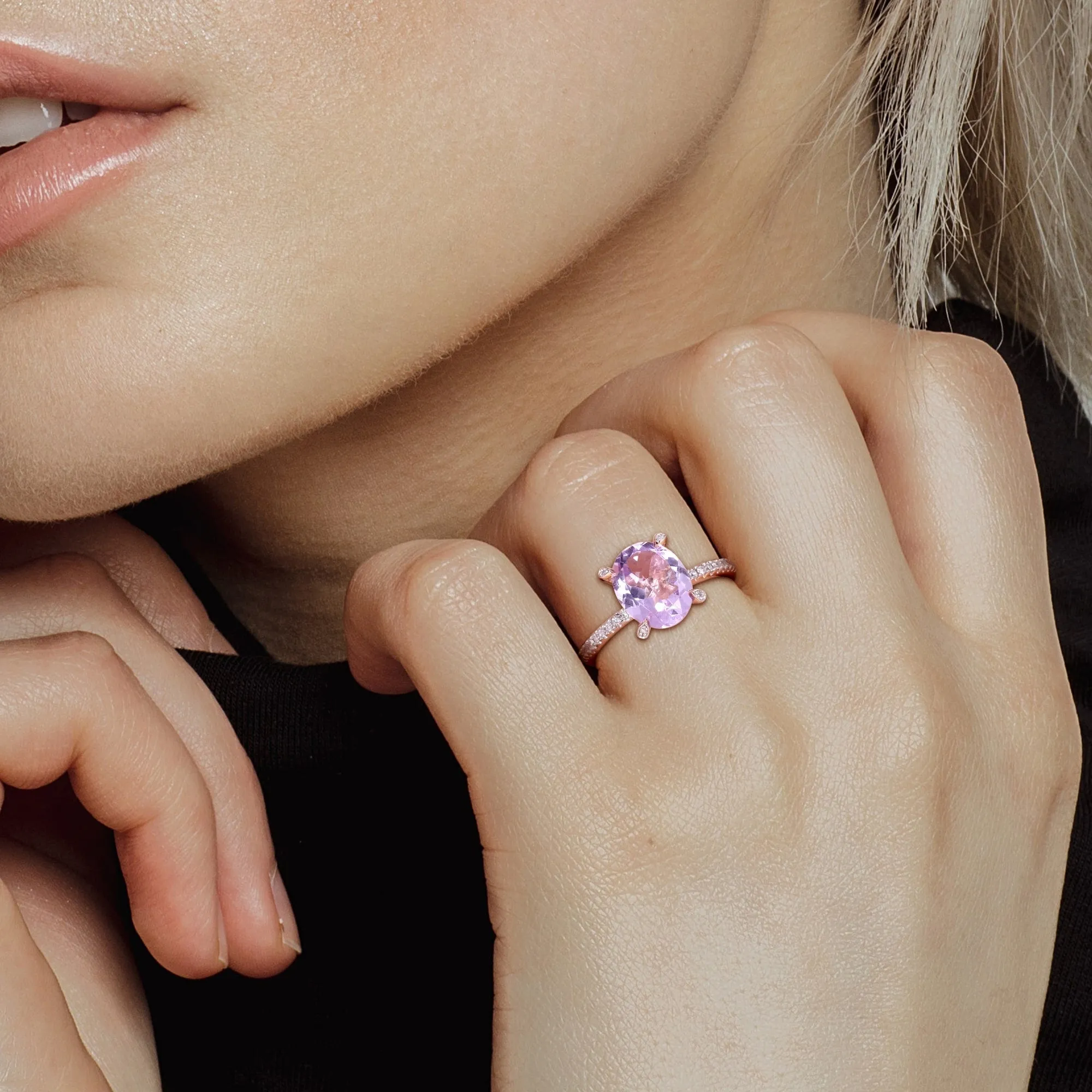 Miadora 2 3/8ct TGW Rose de France and 1/10ct TW Diamond Ring in 10k Rose Gold sold by Zulily product image thumbnail 5