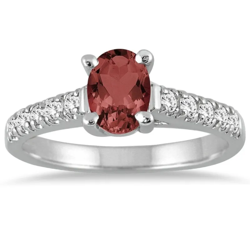 1 Carat Oval Garnet and Diamond Ring in 14K White Gold sold by Zulily