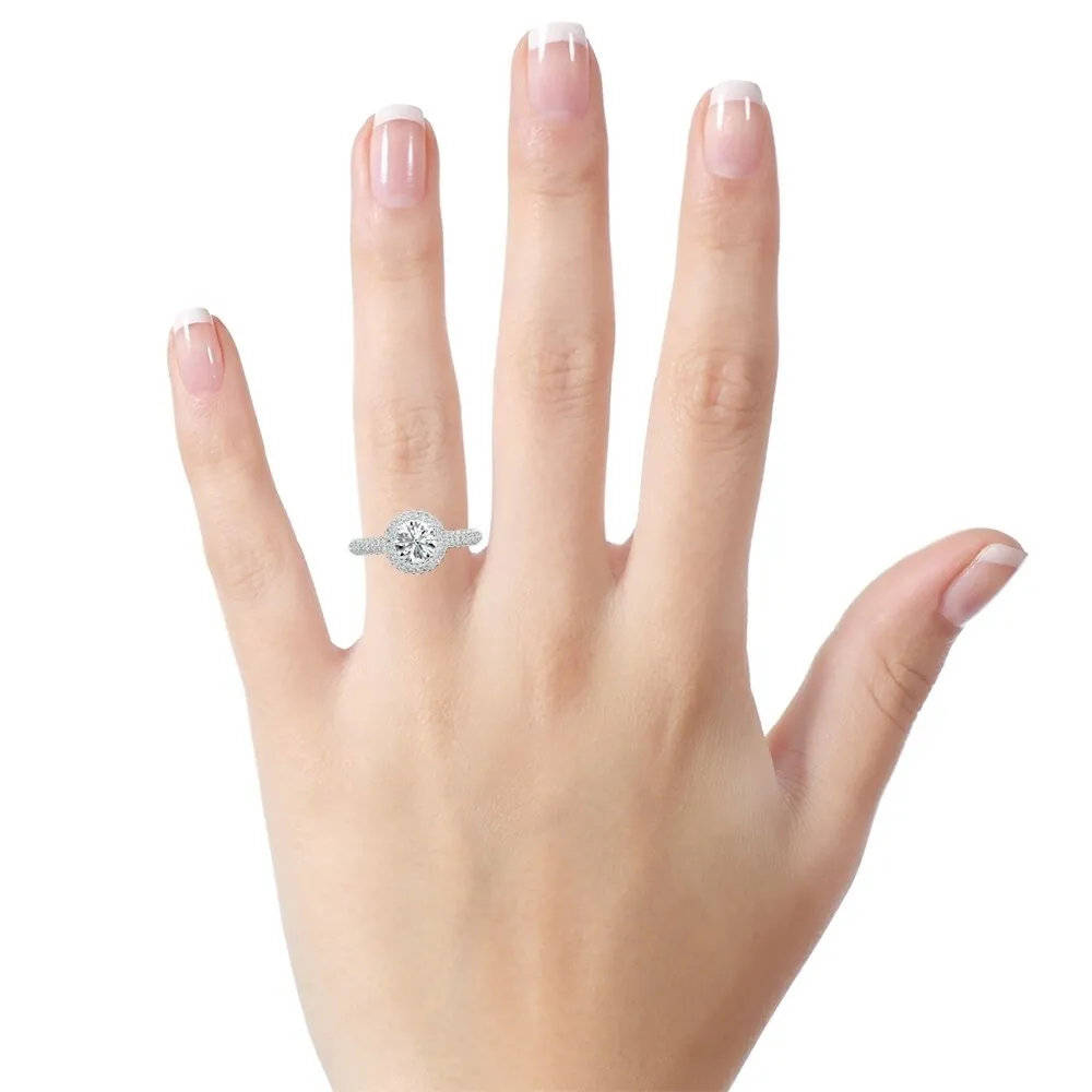 Auriya Double Edged 1ct Moissanite and 3/4ctw Pave Halo Diamond Engagement Ring 14k Gold sold by Zulily product image thumbnail 3