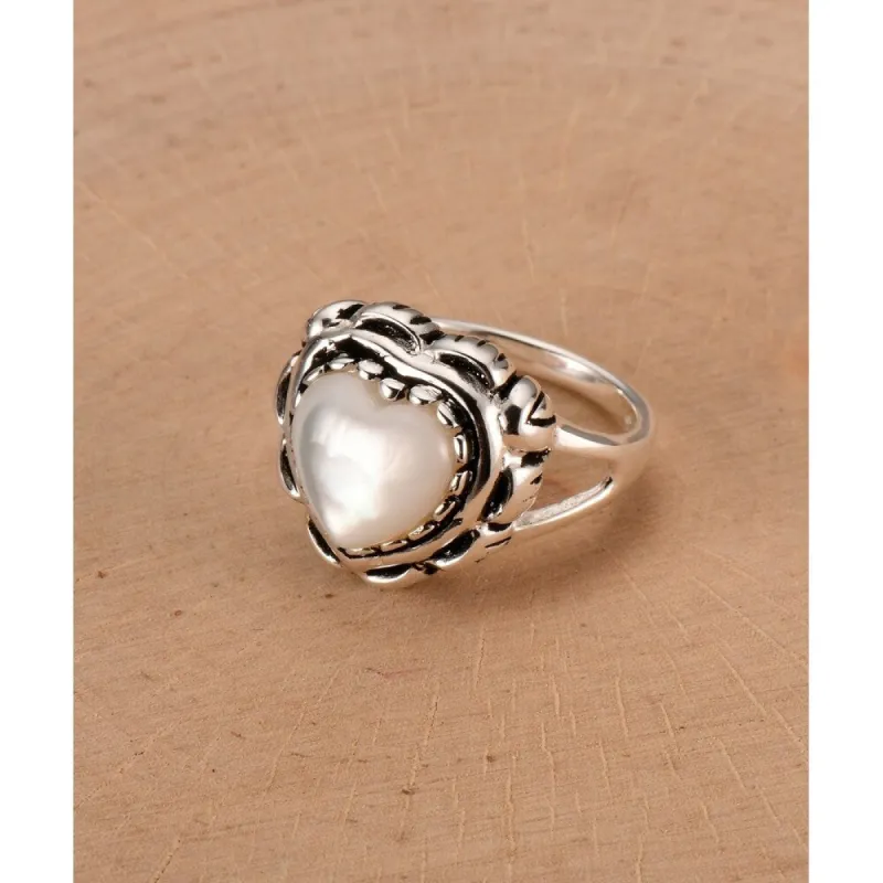 Vera & Co. Sterling Silver Heart Shaped Mother of Pearl Oxidized Ring sold by Zulily