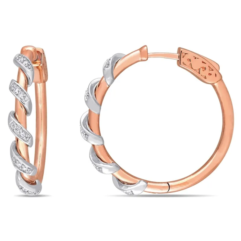 Miadora 2-Tone 10k Rose and White Gold 1/7ct TDW Diamond Twist Hoop Earrings sold by Zulily