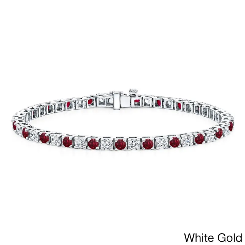 Auriya 2 1/2ct Round Red Ruby and 2 1/2ctw Diamond Tennis Bracelet 14k Gold sold by Zulily