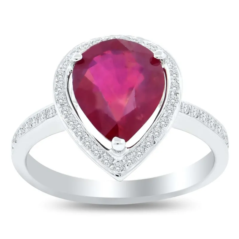 Auriya 18k Gold 3 3/8ct Ruby and 1/5ct TDW Round Halo Diamond Engagement Ring sold by Zulily