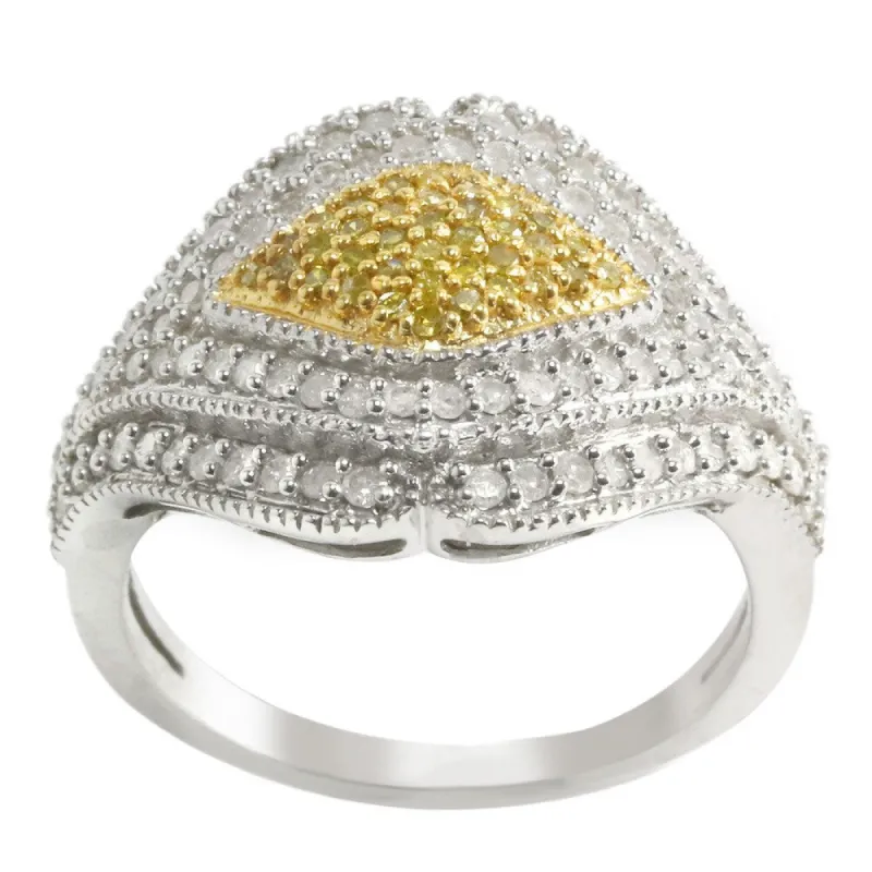 Sterling Silver 1 ct TDW White and Yellow Diamond Wide Ring sold by Zulily