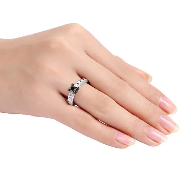 Miadora Sterling Silver 1ct TDW Black Princess-cut and White Diamond Ring sold by Zulily product image thumbnail 4